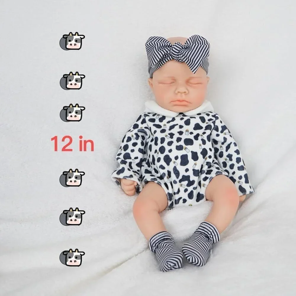 🆕12Inch Realistic Full Body Silicone Reborn ivory White Baby Boy Sleeping Dolls